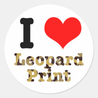 I HEART (LOVE) leopard print Classic Round Sticker