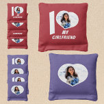 I heart love my Girlfriend's Photo template Cornhole Bags<br><div class="desc">I heart love my Girlfriend's Photo template. White Text works on most colors of bags</div>