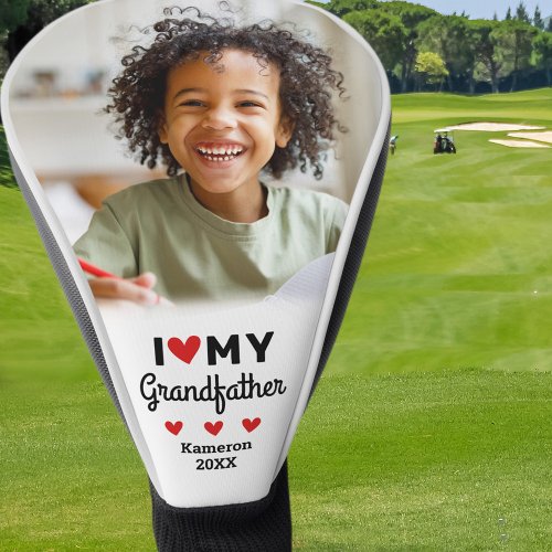 I Heart Love My Grandfather Photo Name Grandchild Golf Head Cover