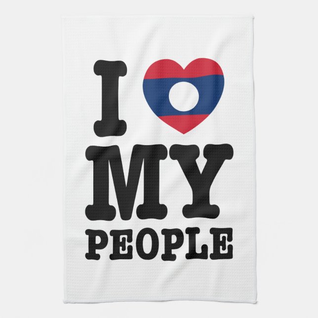 I Heart (Love) My Lao People Kitchen Towel (Vertical)