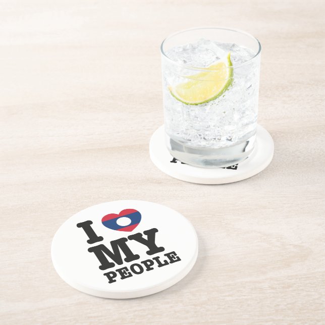 I Heart (Love) My Lao People Sandstone Coaster (Side)