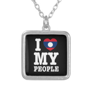 I Heart (Love) My Lao People Silver Plated Necklace