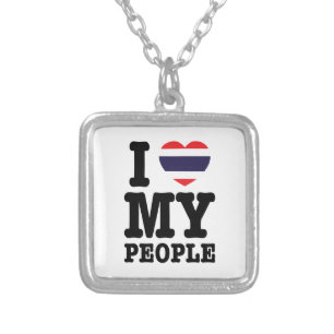 I Heart (Love) My Thai People Silver Plated Necklace
