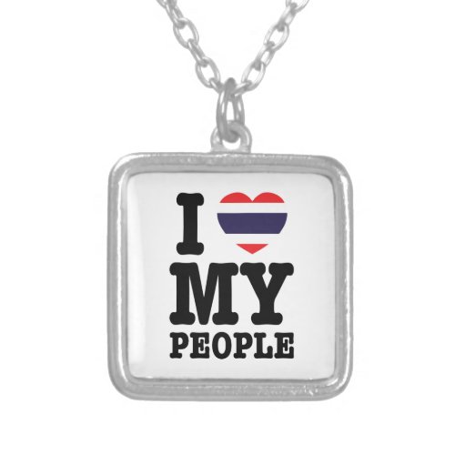 I Heart Love My Thai People Silver Plated Necklace