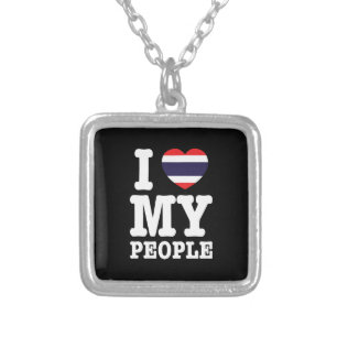 I Heart (Love) My Thai People Silver Plated Necklace