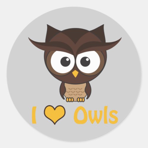 I heart love owls classic round sticker