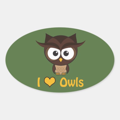 I heart love owls oval sticker