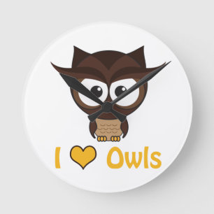 I heart (love) owls round clock