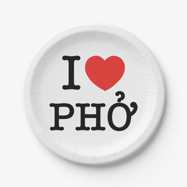 I Heart (Love) Pho Paper Plates (Front)
