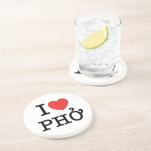 I Heart (Love) Pho Sandstone Coaster (Side)