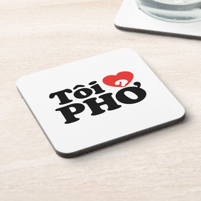 I Heart (Love) Pho (Tôi ❤ PHỞ) Vietnamese Language Beverage Coaster (Left Side)