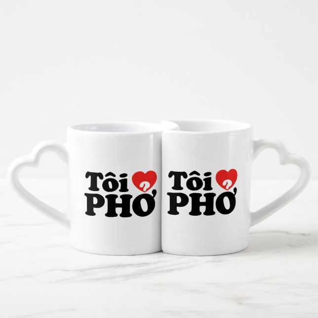 I Heart (Love) Pho (Tôi ❤ PHỞ) Vietnamese Language Coffee Mug Set (Front Nesting)