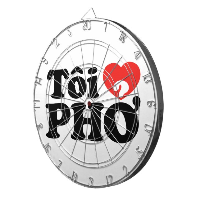 I Heart (Love) Pho (Tôi ❤ PHỞ) Vietnamese Language Dartboard With Darts (Front Right)