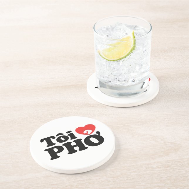 I Heart (Love) Pho (Tôi ❤ PHỞ) Vietnamese Language Drink Coaster (Side)