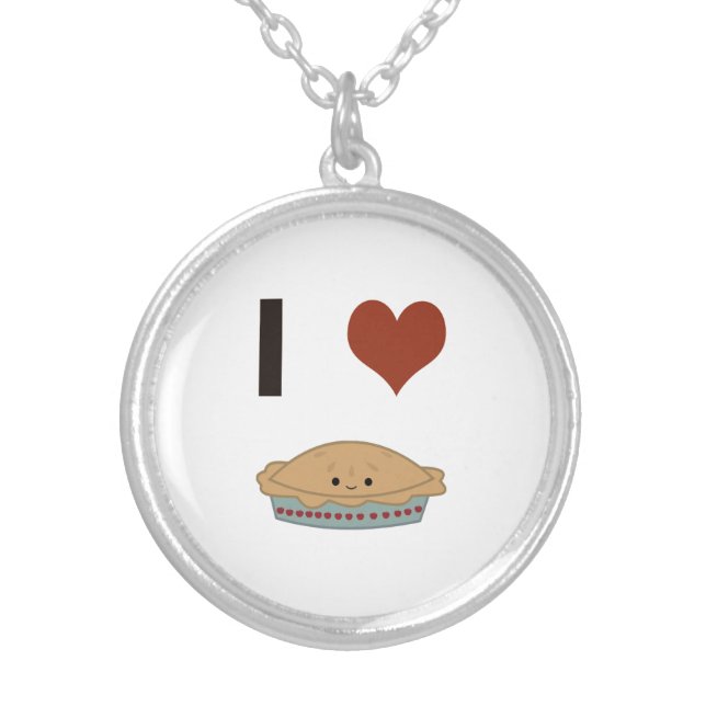 I heart (love) Pie Silver Plated Necklace (Front)