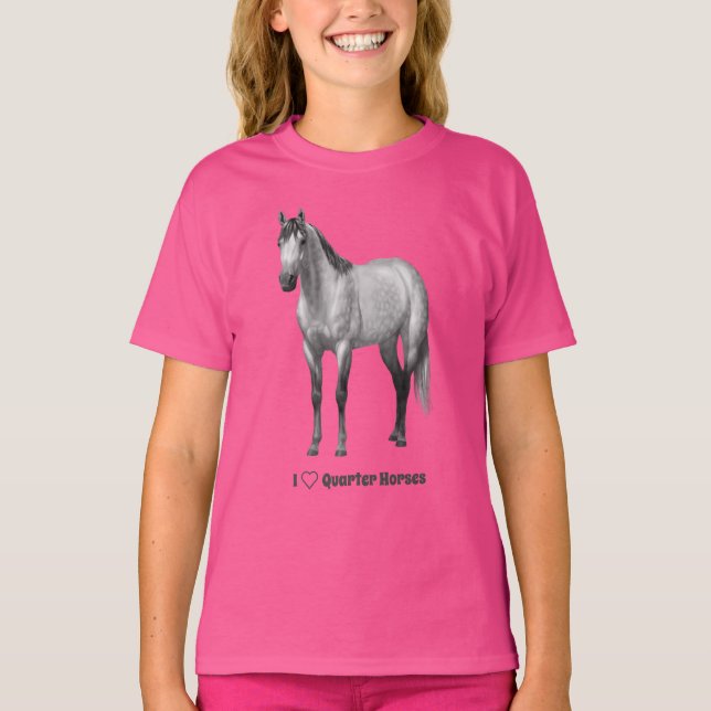 I Heart (Love) Quarter Horses Dapple Gray T-Shirt (Front)