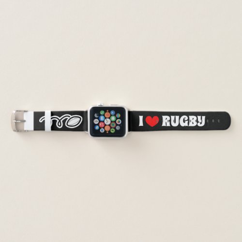 I heart love rugby _ Funny black rugby player Apple Watch Band