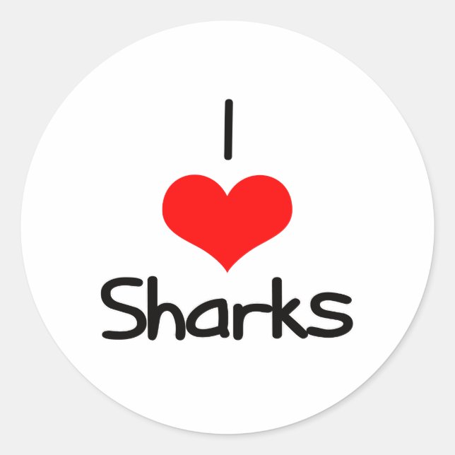 I Heart (Love) Sharks Classic Round Sticker (Front)