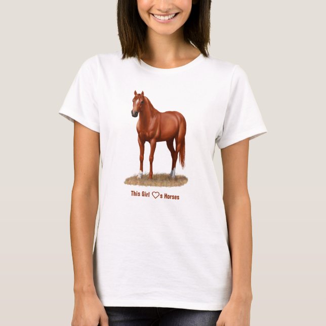 I Heart (Love) Sorrel Quarter Horses T-Shirt (Front)