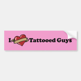 I Heart (Love) Tattooed Guys Pink Bumper Sticker