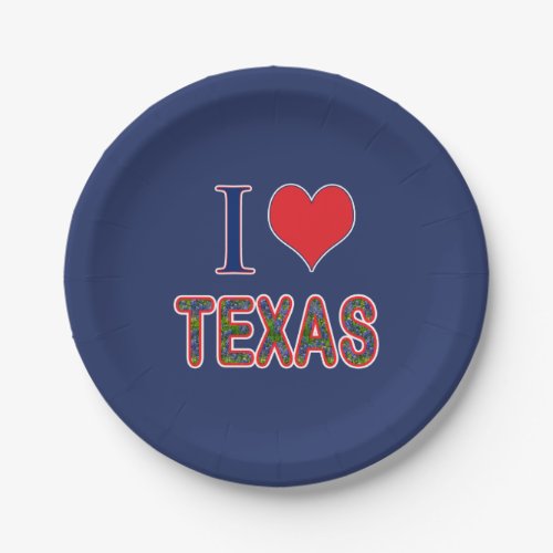 I Heart Love Texas Bluebonnet Paper Plates