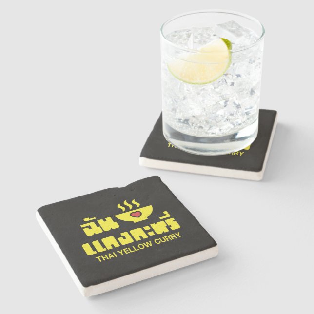 I Heart (Love) Thai Yellow Curry Stone Coaster (Side)