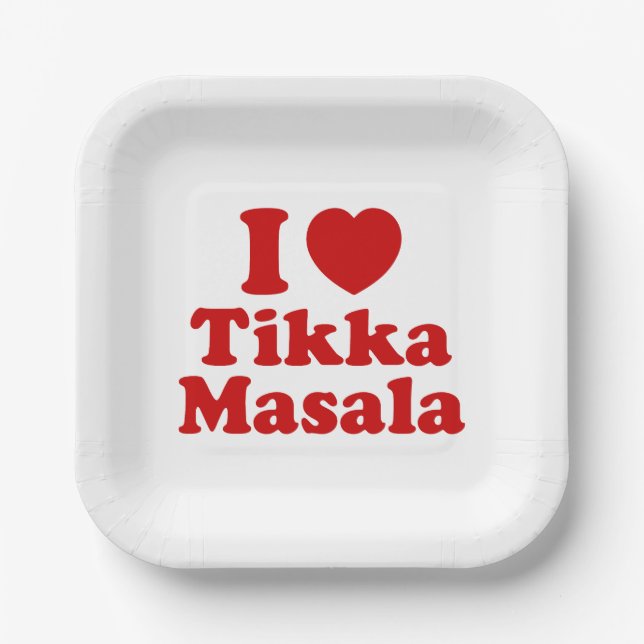 I Heart (Love) Tikka Masala Paper Plates (Front)