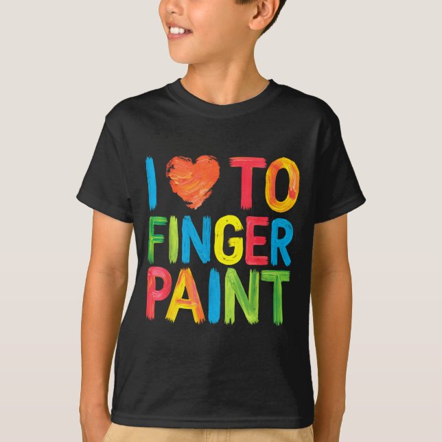 I Heart Love To Finger Paint Cute Couple Valentine T-Shirt (Front)