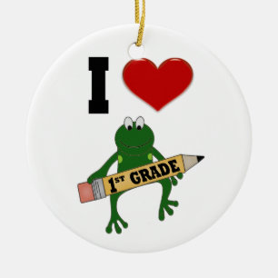 I Heart lst Grade Frog Ceramic Ornament