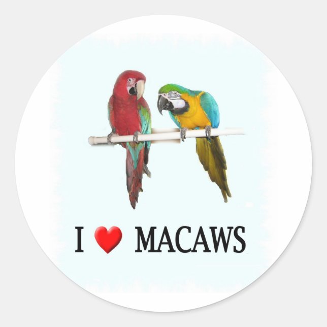 I heart macaws too classic round sticker (Front)