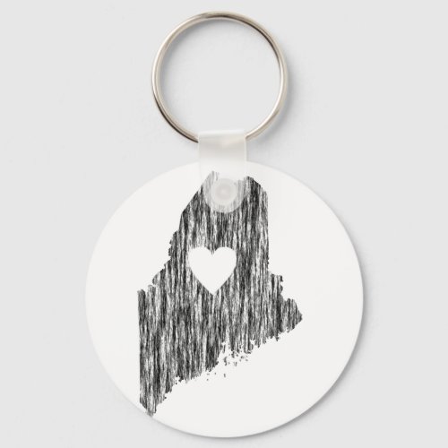 I Heart Maine Grunge Look Outline State Love Keychain