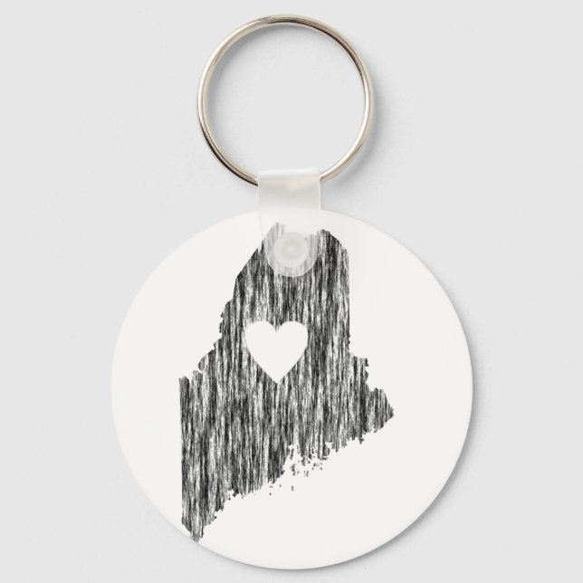 I Heart Maine Grunge Look Outline State Love Keychain (Front)
