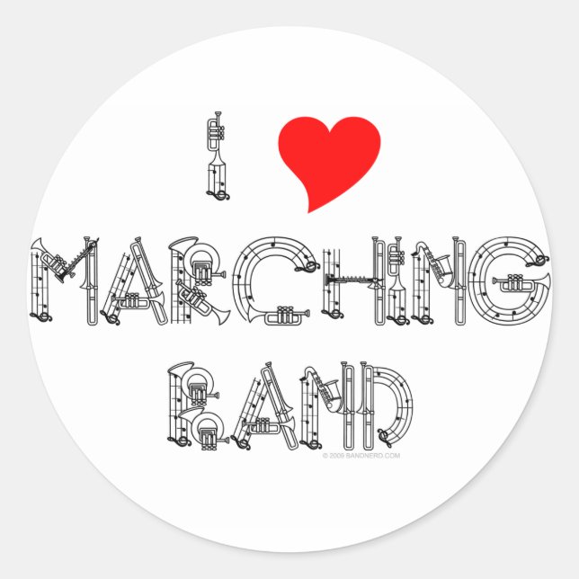 I Heart Marching Band Classic Round Sticker (Front)