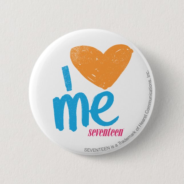I Heart Me Orange/Aqua Pinback Button (Front)