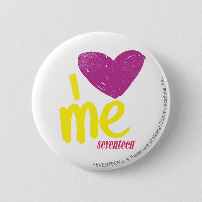 I heart Me Purple/Yellow Pinback Button (Front)