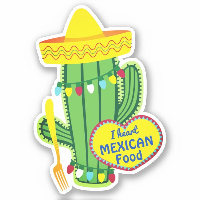 I heart Mexican food cactus sombrero fork Sticker (Front)