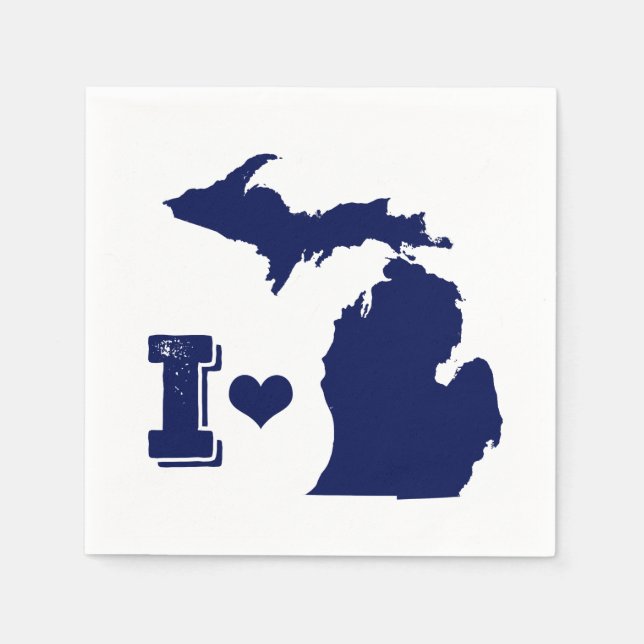 I heart Michigan Blue Napkins (Front)