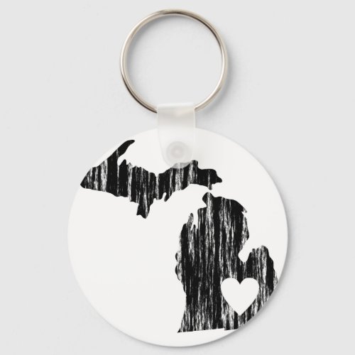 I Heart Michigan Grunge Worn Outline State Love Keychain