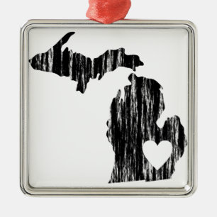 I Heart Michigan Grunge Worn Outline State Love Metal Ornament
