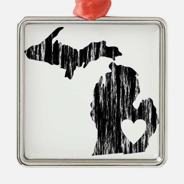 I Heart Michigan Grunge Worn Outline State Love Metal Ornament (Front)