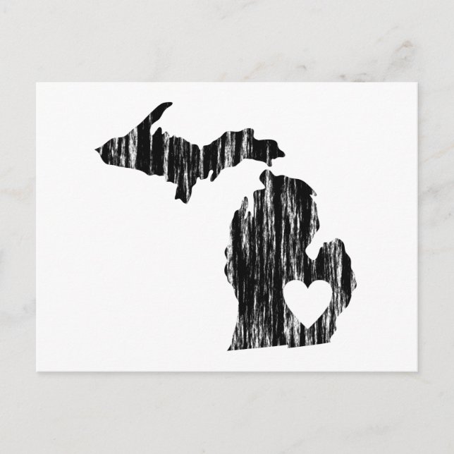 I Heart Michigan Grunge Worn Outline State Love Postcard (Front)