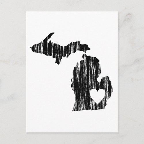 I Heart Michigan Grunge Worn Outline State Love Postcard