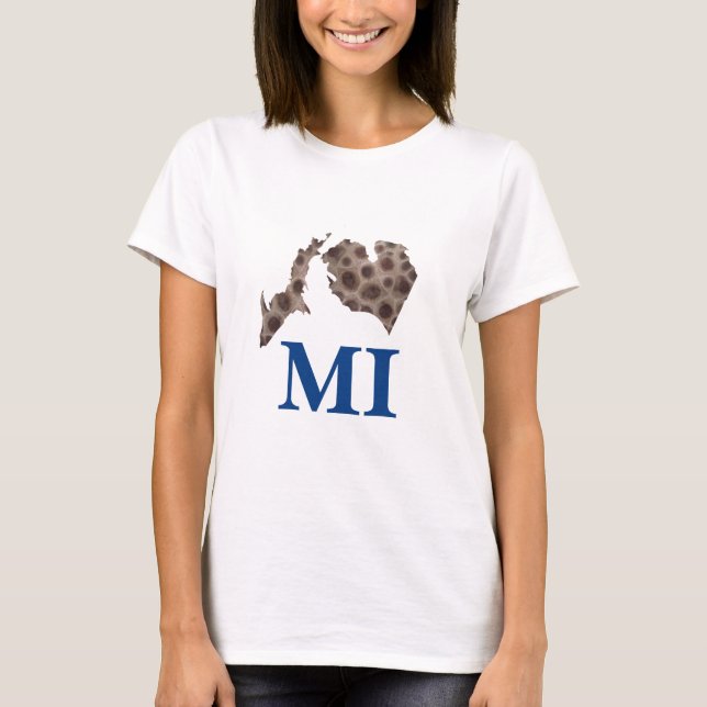 I heart Michigan! Petoskey stone pattern T-Shirt (Front)