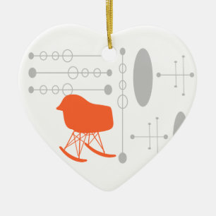 I Heart Mid-Century Gray Pattern Chair Silhouette Ceramic Ornament