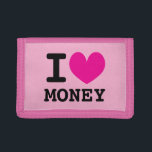 I heart money funny pink custom Velcro wallet<br><div class="desc">I heart money funny pink custom Velcro wallet. Make your your own funny wallet starting with ; i love ...   Personalized gift for men,  women and kids. Custom color heart icon with modern typography template. Fun Birthday gift ideas.</div>