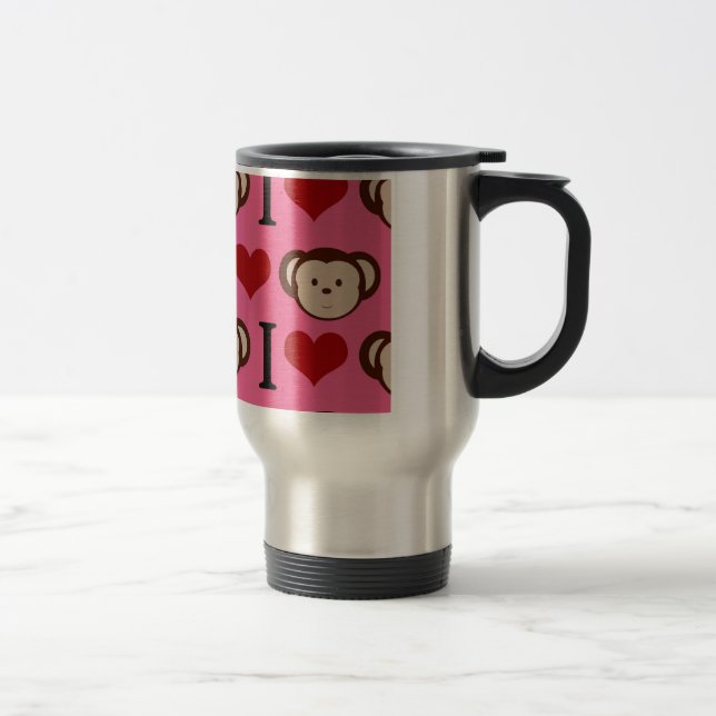 I Heart Monkey Pink I Love Monkeys Valentines Travel Mug (Right)