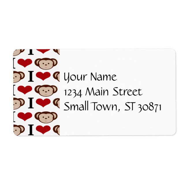 I Heart Monkeys I Love Monkey Valentines Gift Label (Front)