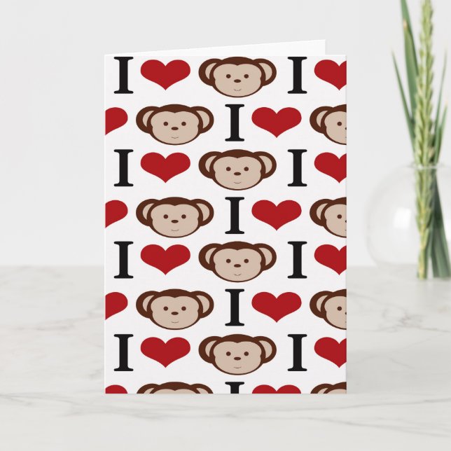 I Heart Monkeys I Love Monkey Valentines Gifts Holiday Card (Front)