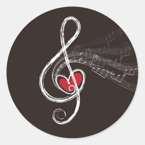 I HEART MUSIC Treble Clef Black Custom Classic Round Sticker