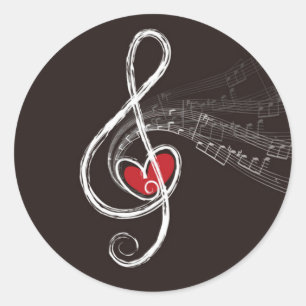 I HEART MUSIC Treble Clef Black Custom Classic Round Sticker